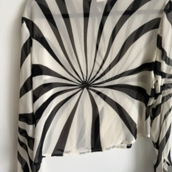 Paolo Santini 100% Silk Blouse Size 8 Black Cream Graphic Sheer Button-Up - Picture 5 of 10